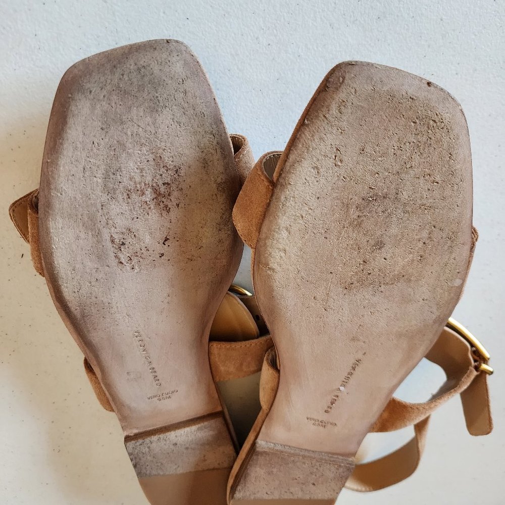 Veronica Beard Maglio Tan Buckle Strap Sandals with Gold Hardware - Picture 14 of 16